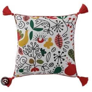 IKEA Finslipad pillow cover, zippered, red tassels, graphic print, NWT 20”x20”